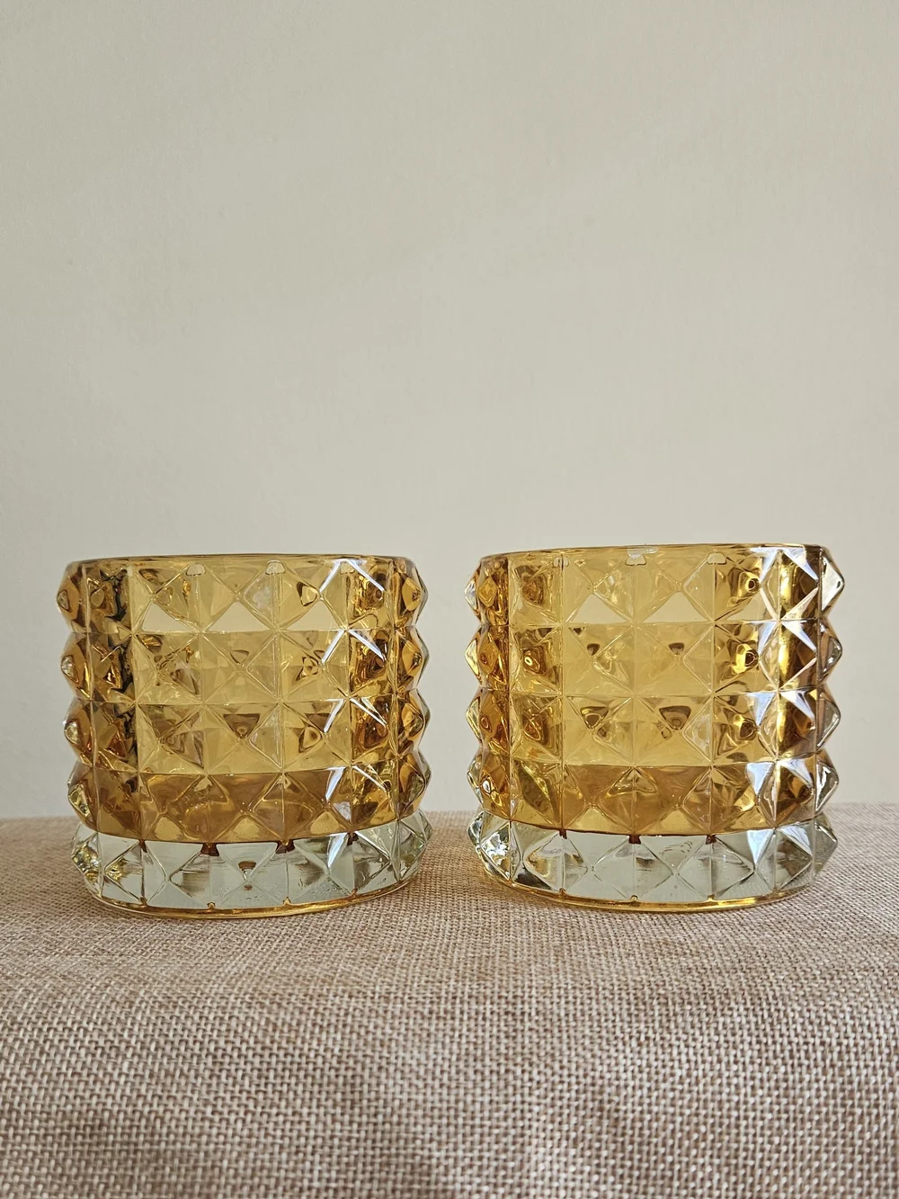 Amber Glass Candle Holders - Set Of‎ 2